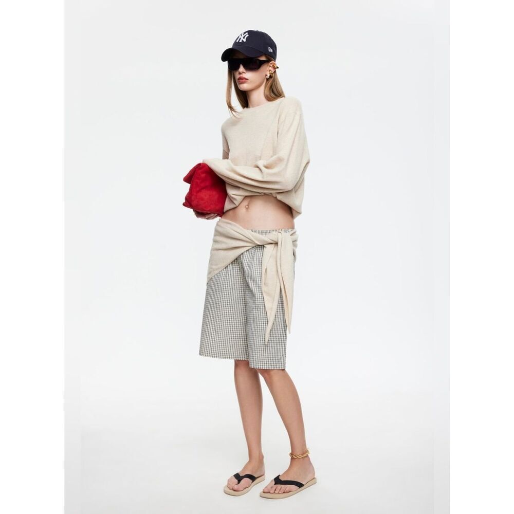 Lioness Sevigney Long Elasticated Shorts Cream Check